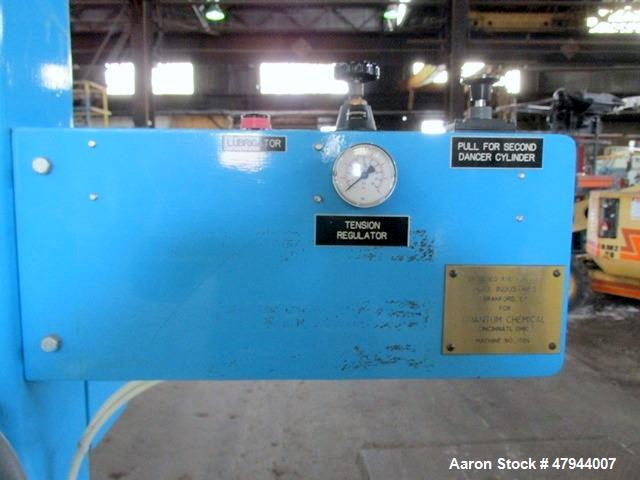 Used Hall Industries 40" Movable Arm Take-Up, Model 40MA. 5/8" Maximum product diameter, 40" to 6" maximum - minimum reel diameter, 24" to 9" maximum - minimum reel OAW, 2500# capacity, 50# maximum l...