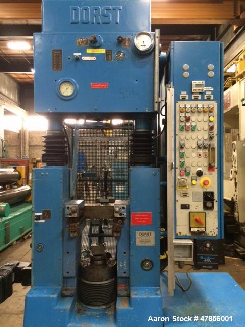 Used Dorst 55-Ton Powdered Metal Press, Model TPA50/2, Type IPA50/2. 480 Volt. Missing main pump and missing main cylinder. Controls do not function. Serial#108.585/1, built 1985.