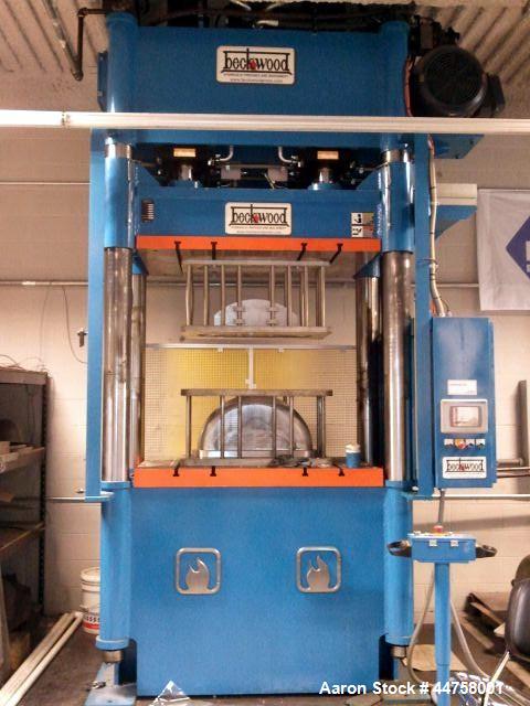 Used Beckwood Press, Model 4PTR350F230P3654, 350 Ton Capacity.  3" x 36" x 54" Bolsters, 34" stroke Parker cylinders. Ram speeds:  210 IPM approach, 40 IPM pressing, 191 IPM return.  Hydraulic power ...
