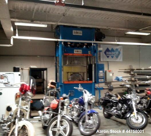 Used Beckwood Press, Model 4PTR350F230P3654, 350 Ton Capacity.  3" x 36" x 54" Bolsters, 34" stroke Parker cylinders. Ram speeds:  210 IPM approach, 40 IPM pressing, 191 IPM return.  Hydraulic power ...