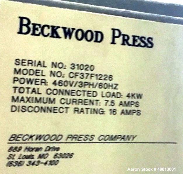 Used- Beckwood Hydraulic C Frame Press, Model CF37F1226, 37 Ton.