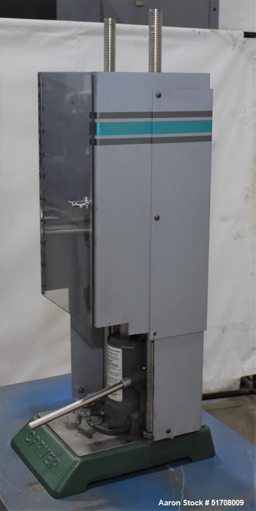 Used Carver Standard Press, Model 3851 (C). 12 Ton clamping force. Non-heated platen size 6" x 6". Ram stroke 5.1". Daylight opening .75 to 18". (2) Tie bars, approximate 1-1/8" diameter. Manual hydr...