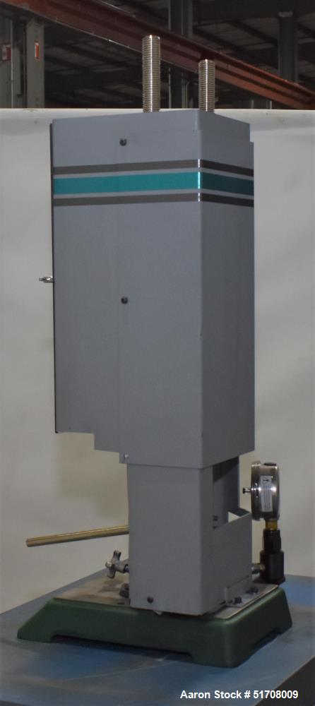 Used Carver Standard Press, Model 3851 (C). 12 Ton clamping force. Non-heated platen size 6" x 6". Ram stroke 5.1". Daylight opening .75 to 18". (2) Tie bars, approximate 1-1/8" diameter. Manual hydr...