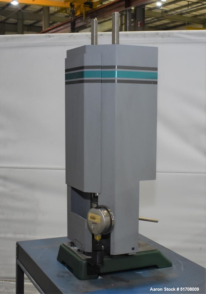 Used Carver Standard Press, Model 3851 (C). 12 Ton clamping force. Non-heated platen size 6" x 6". Ram stroke 5.1". Daylight opening .75 to 18". (2) Tie bars, approximate 1-1/8" diameter. Manual hydr...
