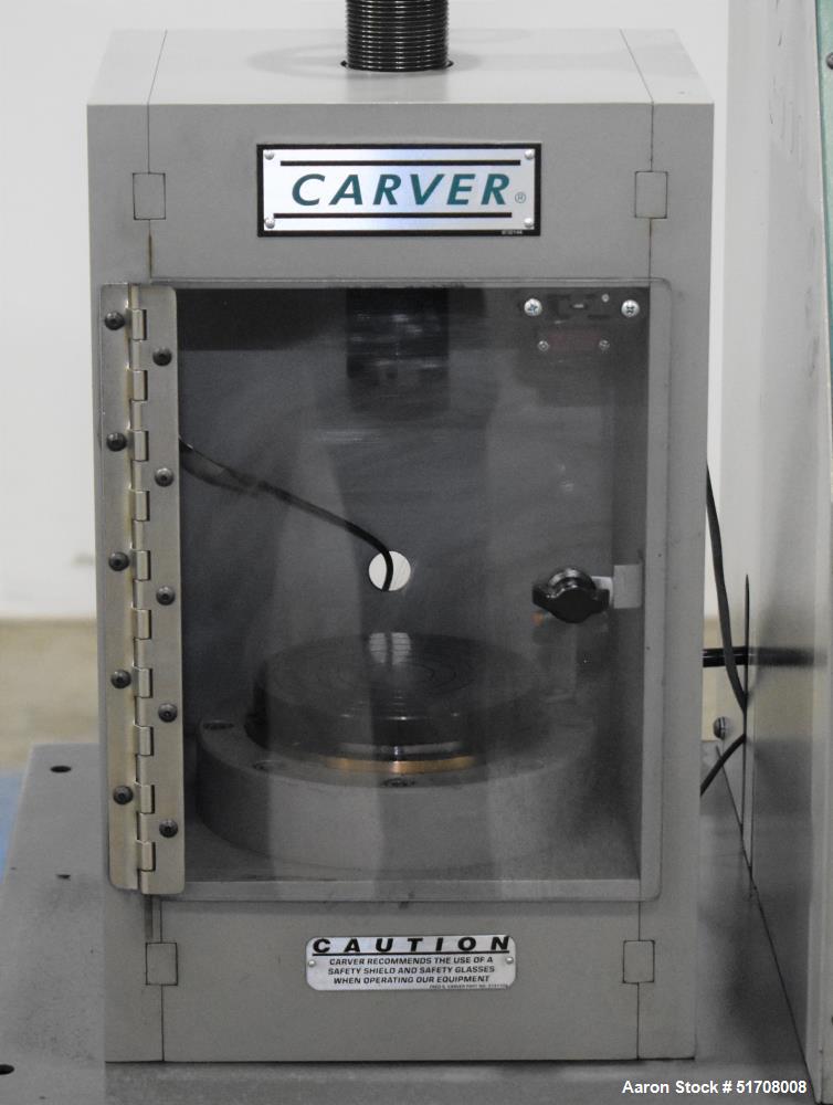 Used- Carver AutoPellet Press, Model 3887.1SD0A06. 25 Ton maximum clamp force. 5" Diameter platen. 13MM Die. Ram stroke 1". ...