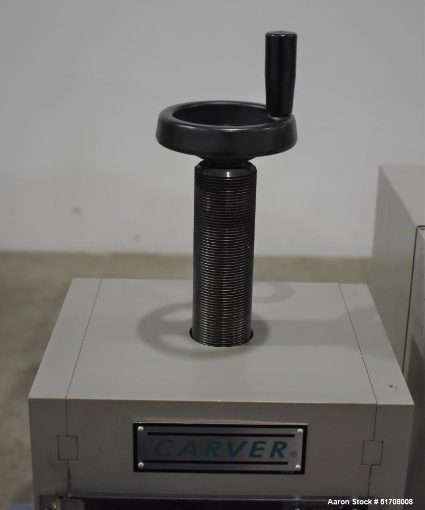 Used- Carver AutoPellet Press, Model 3887.1SD0A06. 25 Ton maximum clamp force. 5" Diameter platen. 13MM Die. Ram stroke 1". ...