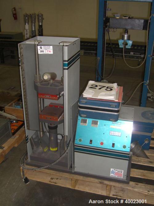 Used Carver Auto "C" Two Post Hydraulic Press. Model 38894D1000. 15 Ton capacity. 6" x 6" heated platen. 6" stroke.0"-15" daylight. mfg. in 1995