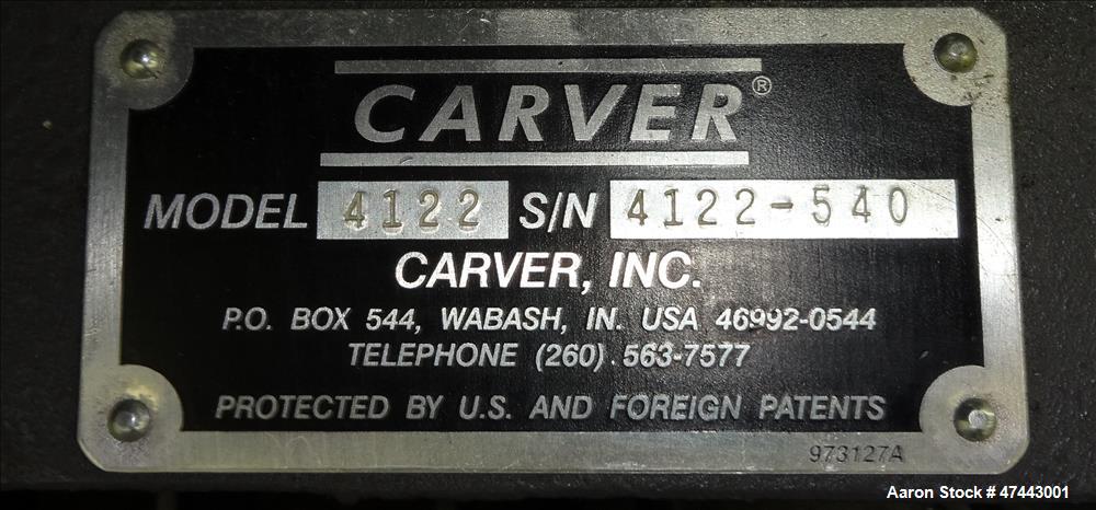 Used- Carver Heated Four Post Manual Hydraulic Press, Model 12-12H (4122), 12 To