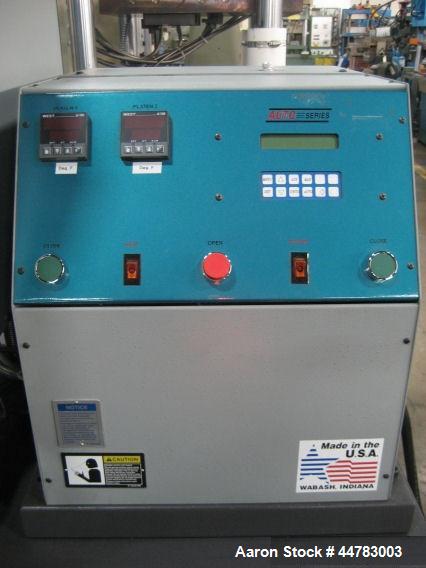 Used Carver 7.5 Ton Hydraulic Molding & Laminating Press, Model 4425-4D10A01.  (4) Post upstroke type, table model on stand.  Distance between 1.25" diameter posts:  17.25" L-R x 15" F-B. Platen area...