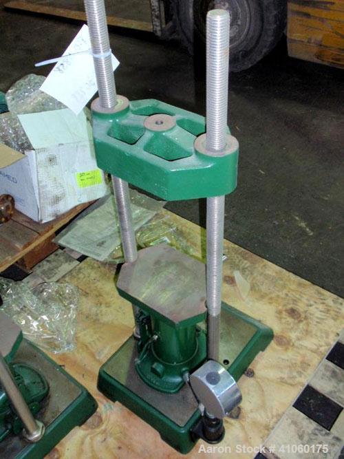 Used Carver Manual Hydraulic Lab Press, 12 Ton Clamping Force, Model C. Requires (2) 6" x 6" platens. Ram stroke 5.1", daylight opening 3/4" to 18".