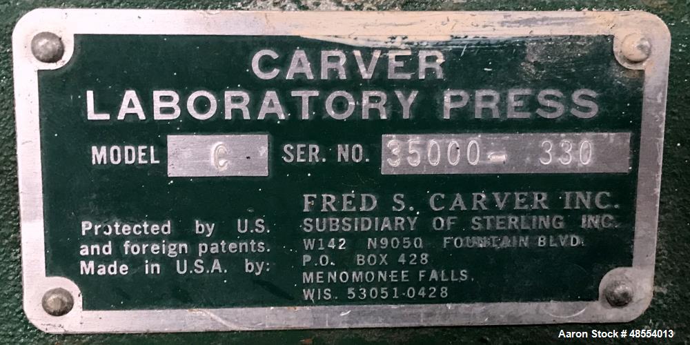 Used Carver Laboratory Press – Model C, 12 Ton Capacity, 6” x 6” Platens