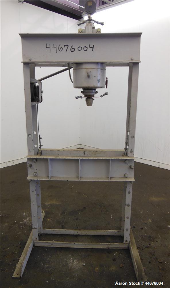 Used Dake Hand Operated Hydraulic Press, 50 Tons, Model 50H. Width between uprights 32-3/4", ram travel 4", screw travel 7".