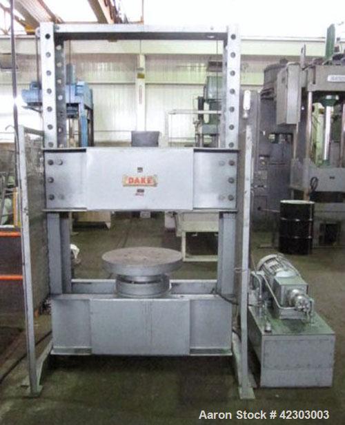 Used Dake Hydraulic H-Frame Tire Press, 150 Ton, Model 33-179. Upacting type, floor standing. Distance between side frames 48" L-R, distance between bed channels 12" F-B, distance over bed channels 2...