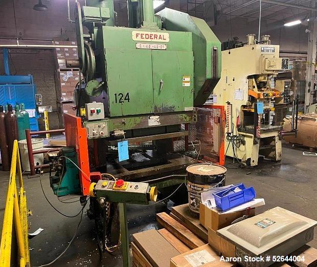Used Federal 2-Point Open back Gap-Frame 45 Ton Press, Serial# 2-45-106, Model 2-45-48-21. Equipped with: Air Clutch & Brake, Light Curtains, Feed Conveyor. CATALOG SPECIFICATIONS: Tonnage Capacity 4...