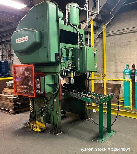 Used Federal 2-Point Open back Gap-Frame 45 Ton Press, Serial# 2-45-106, Model 2-45-48-21. Equipped with: Air Clutch & Brake, Light Curtains, Feed Conveyor. CATALOG SPECIFICATIONS: Tonnage Capacity 4...