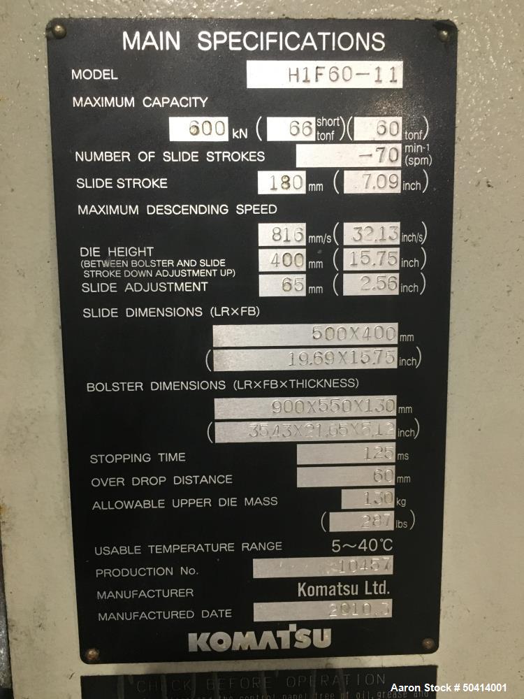 Used Komatsu H1F60 Gap Frame Servo-Driven Press