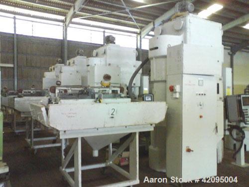 Used Laeis Bucher Alpha 800 Press. 881.9 tons (800 metric tons) press force, 33 tons (30 metric tons) ejection force, filling depth 4.72" (120 mm), 51.2" (1300 mm) clearance between columns, max mold...