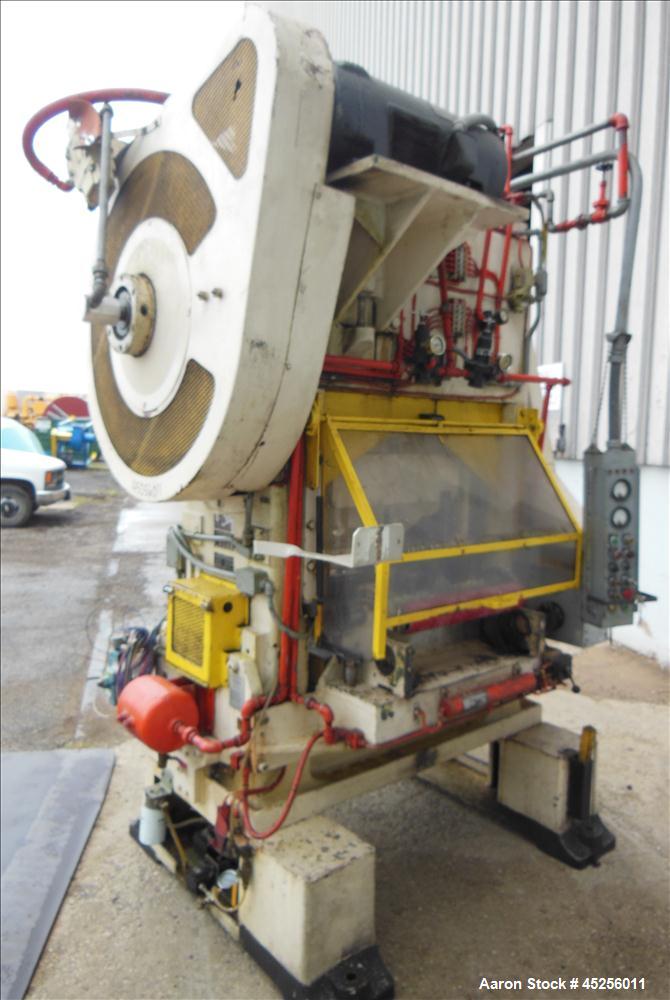 Used  Minster 60 Ton Straight Side Press, Model # P2-60. 60 ton capacity, Press bed area 36" X 25", Stroke of slide 2", Adjustment of slide 3", Shut height 14", Scrap chute opening 16" X 7", Strokes ...