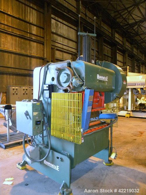 Used Rousselle Gap Frame Double Crank O.B.I. Press, 40 tons, model 4B-48. Stroke 3", slide adjustment 3", shut height 11-3/4". Area of bed 48" left to right X  16" front to back. Opening in bed 37" l...