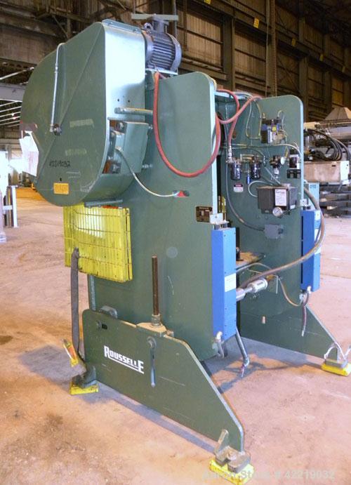 Used Rousselle Gap Frame Double Crank O.B.I. Press, 40 tons, model 4B-48. Stroke 3", slide adjustment 3", shut height 11-3/4". Area of bed 48" left to right X  16" front to back. Opening in bed 37" l...