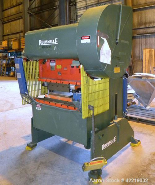 Used Rousselle Gap Frame Double Crank O.B.I. Press, 40 tons, model 4B-48. Stroke 3", slide adjustment 3", shut height 11-3/4". Area of bed 48" left to right X  16" front to back. Opening in bed 37" l...