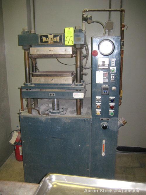 Used Wabash 50 Ton Upstroke Hydraulic Compression Press, model 50-1512-2T2WSM. (2) Electrically heated, water cooled platens 12'' x 15''. (2) 1 3/4'' diameter tie rods, distance between 18 3/4" left ...