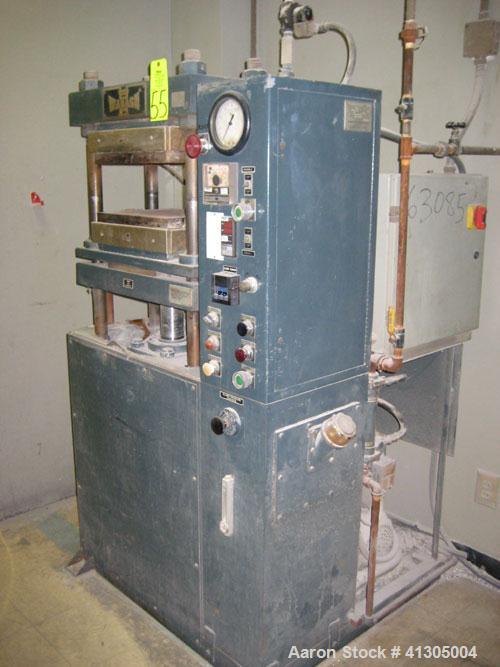Used Wabash 50 Ton Upstroke Hydraulic Compression Press, model 50-1512-2T2WSM. (2) Electrically heated, water cooled platens 12'' x 15''. (2) 1 3/4'' diameter tie rods, distance between 18 3/4" left ...