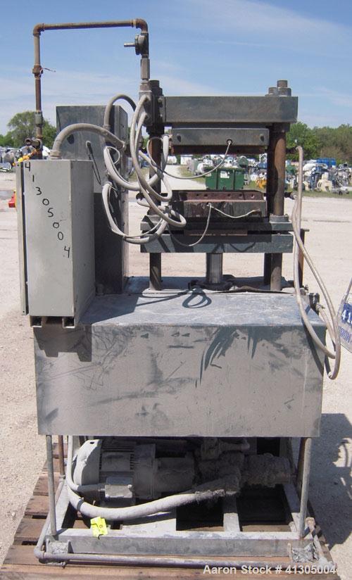 Used Wabash 50 Ton Upstroke Hydraulic Compression Press, model 50-1512-2T2WSM. (2) Electrically heated, water cooled platens 12'' x 15''. (2) 1 3/4'' diameter tie rods, distance between 18 3/4" left ...