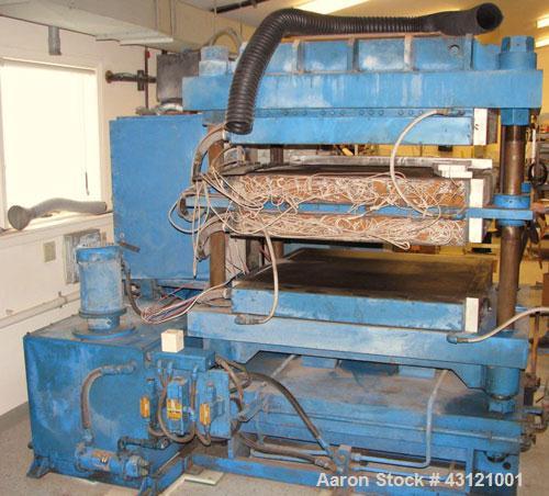 Used Wabash 50 Ton Molding and Laminating Press, Model 50-4040-4CTMX. 40" x 40" Electrically heated platens to 600 degrees F. Daylight opening between hot plates 6"-7". (3) 40" x 40" x 1" thick water...