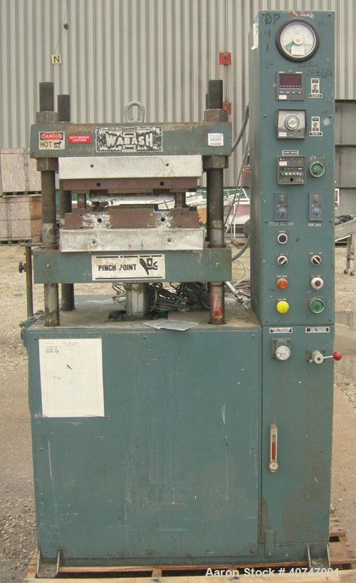 Used Wabash 75 Ton Hydraulic Press, model 75-18-2TMAC. Platen size 18" x 18".  Adjustable daylight opening 6-15".  7" stroke, 2" diameter tie rods, 463 psi maximum pressure on platens.  Electrically ...