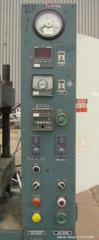 Used Wabash 75 Ton Hydraulic Press, model 75-18-2TMAC. Platen size 18" x 18".  Adjustable daylight opening 6-15".  7" stroke, 2" diameter tie rods, 463 psi maximum pressure on platens.  Electrically ...