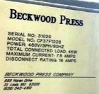 Used Beckwood Hydraulic C Frame Press, Model CF37F1226, 37 Ton.