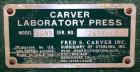 Used Carver Laboratory Manual Press, Model 2699, 30 Ton Clamping Force. Hydraulic, 4 post upstroke type. (2) 12