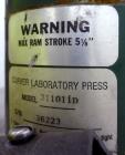 Used Carver Manual (2) Column Hydraulic Laboratory Press, 12 Ton Clamping Force, Model C. (2) 6