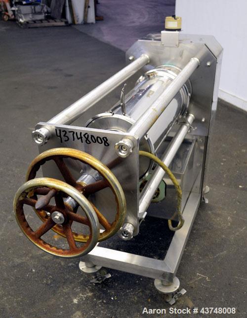 Used Arai Machinery Horizontal Filter Screw Press, Model MM-2, 316 Stainless Steel. Designed for continuous solid-liquid separation filtration. Consists of (1) approximately 6” diameter x 24” long M-...