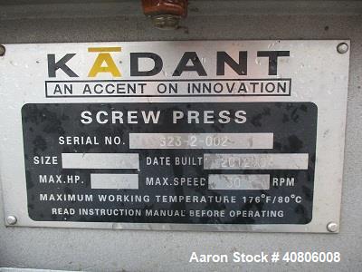Used- Black Clawson /Kadant Tapered Screw Dewatering Press, Model S2302.