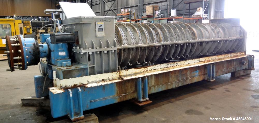 Used Andritz Dupps Wet Slurry Design Screw Press, Model 3016C, 304 Stainless Steel.  30" Diameter x 169" long cored screw, serial #06-1003, National Board #2575, rated 100 psi at 340 degrees F, maxim...