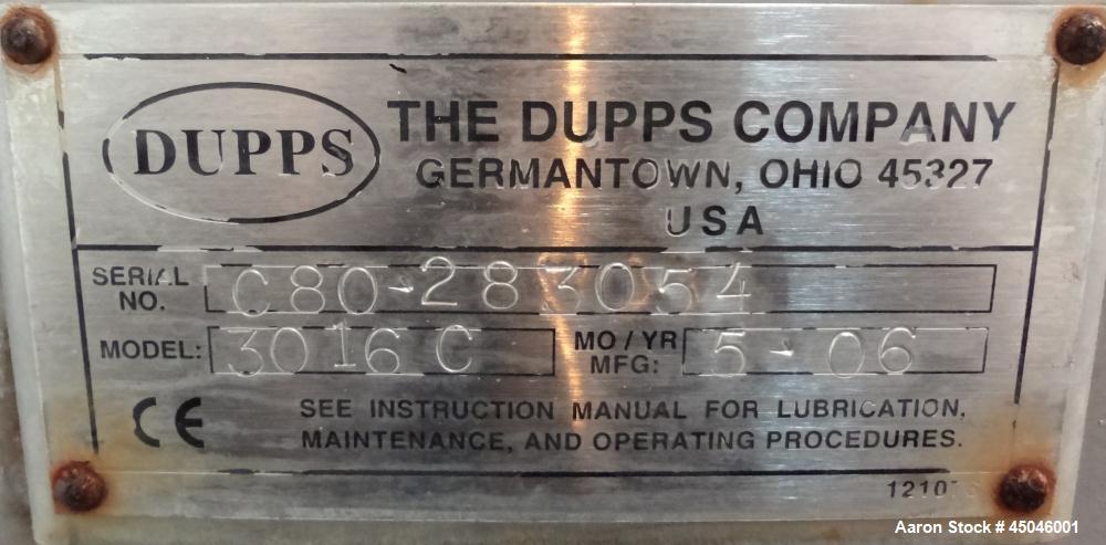 Used Andritz Dupps Wet Slurry Design Screw Press, Model 3016C, 304 Stainless Steel.  30" Diameter x 169" long cored screw, serial #06-1003, National Board #2575, rated 100 psi at 340 degrees F, maxim...