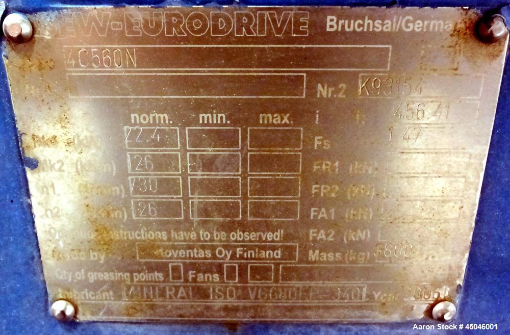 Used Andritz Dupps Wet Slurry Design Screw Press, Model 3016C, 304 Stainless Steel.  30" Diameter x 169" long cored screw, serial #06-1003, National Board #2575, rated 100 psi at 340 degrees F, maxim...