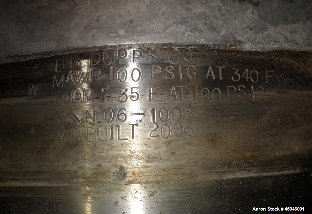 Used Andritz Dupps Wet Slurry Design Screw Press, Model 3016C, 304 Stainless Steel.  30" Diameter x 169" long cored screw, serial #06-1003, National Board #2575, rated 100 psi at 340 degrees F, maxim...
