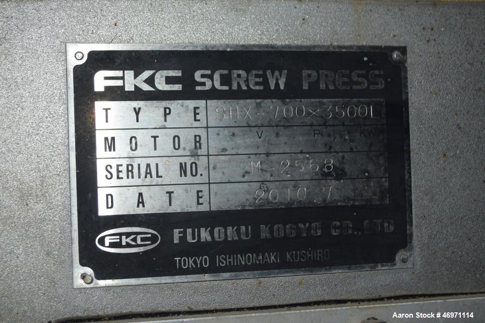 Used- FKC Screw Press, Model SHX-700X3500L