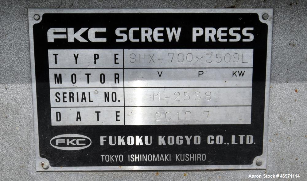 Used FKC Screw Press, Model SHX-700X3500L