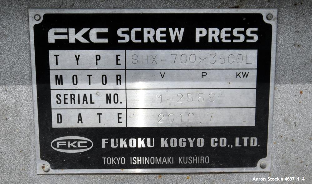 Used- FKC Screw Press, Model SHX-700X3500L