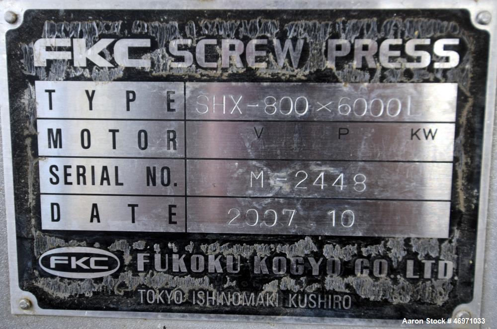 Used FKC Screw Press, Model SHX-800X6000L