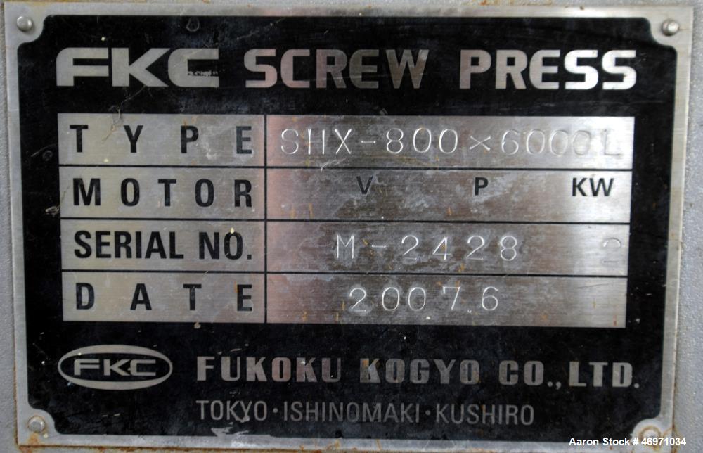Used FKC Screw Press, Model SHX-800X6000L