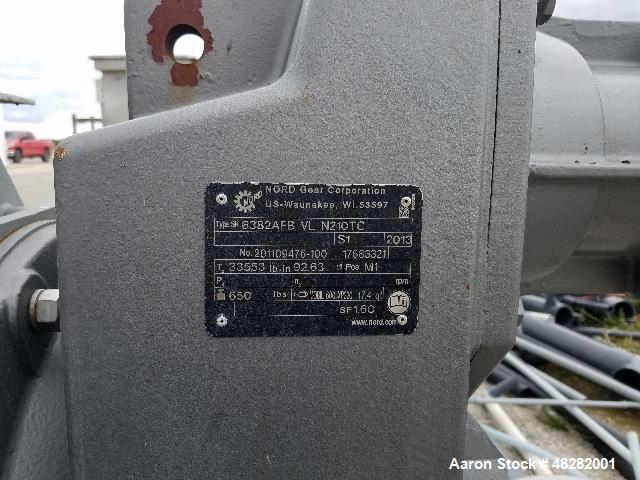 Used Vincent Horizontal Screw Press, Model KP-10. Approximate 10" diameter x 41" long screw. Approximate capacity GPM 10-100. 12" x 12" top feed. Press driven by a 10hp, 3/60/230/460 volt, 1750 rpm g...