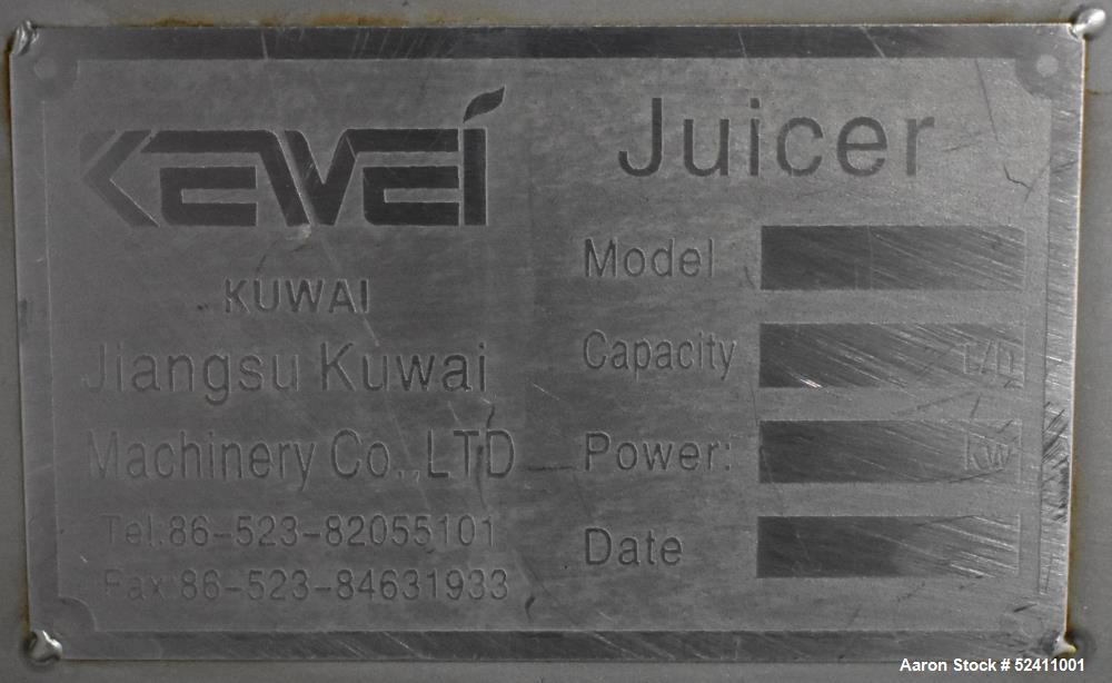 Used- Jiangsu Kuwai Rough Crushing Juice Machine, Model PS-LZ-1.5. Stainless steel construction. Approximate 0.3 - 1.5 tons ...