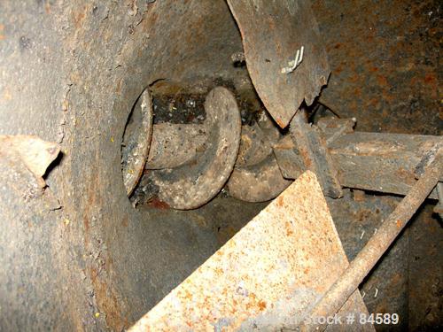 Used Pondorf Screw Press, 304 Stainless Steel. Approximate 12" diameter x 48" long screw. Driven by a 7.5 HP, 3/60/460 Volt, 1680 RPM varispeed gearmotor. Includes a carbon steel feed tank with a con...
