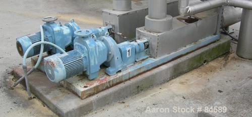 Used Pondorf Screw Press, 304 Stainless Steel. Approximate 12" diameter x 48" long screw. Driven by a 7.5 HP, 3/60/460 Volt, 1680 RPM varispeed gearmotor. Includes a carbon steel feed tank with a con...