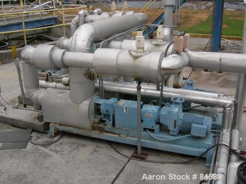 Used Pondorf Screw Press, 304 Stainless Steel. Approximate 12" diameter x 48" long screw. Driven by a 7.5 HP, 3/60/460 Volt, 1680 RPM varispeed gearmotor. Includes a carbon steel feed tank with a con...